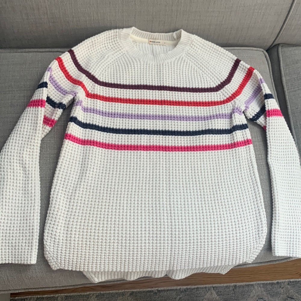 Marine Layer Delaney Raglan Sweater in Cream/Multi Stripe size small